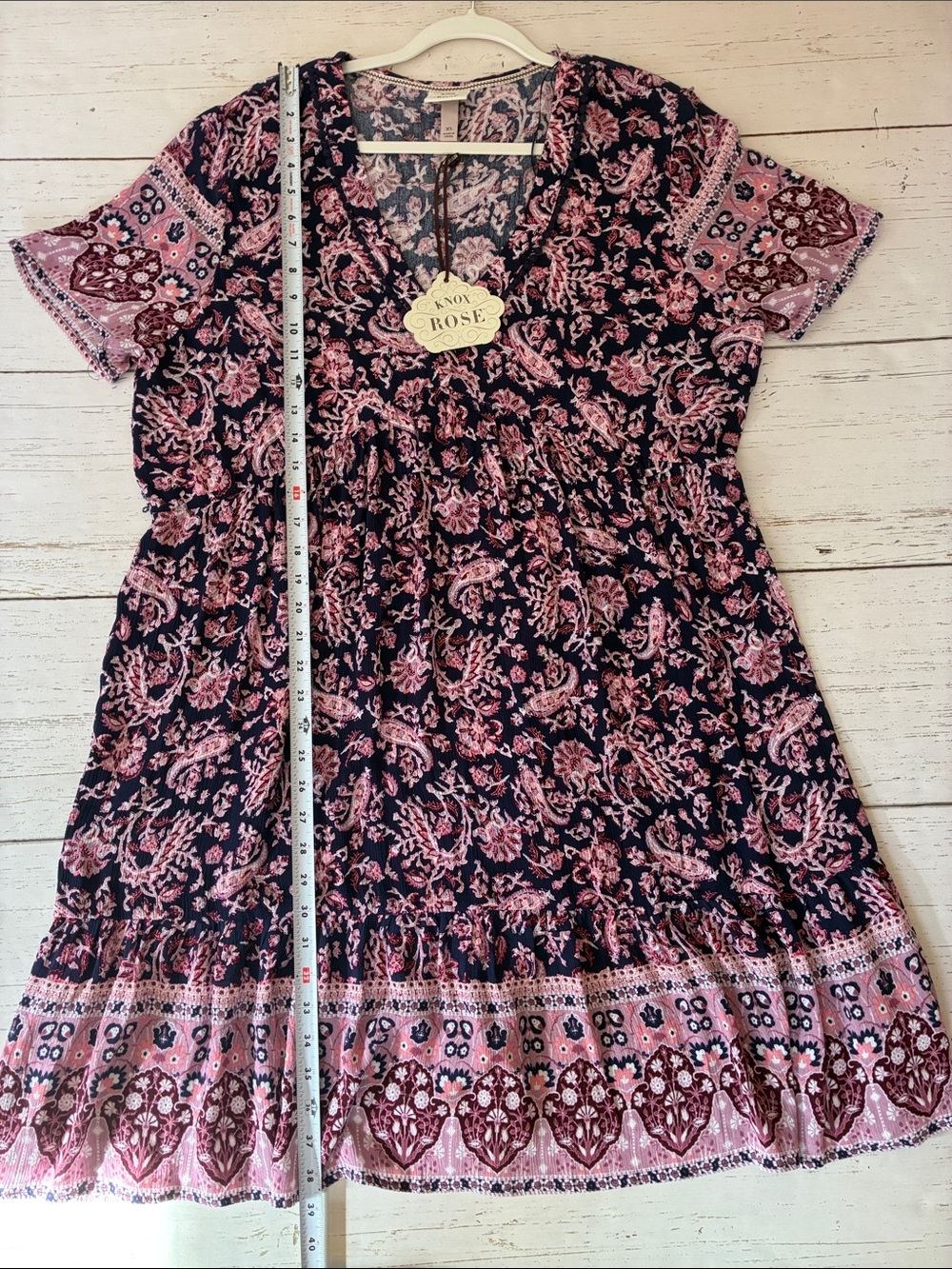 Knox Rose Navy & Pink Floral/Paisley Patterned V-Neck Dress, size XL, NWT - Picture 15 of 16